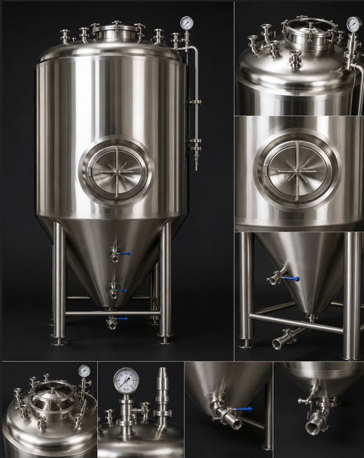 FERMENTADOR CÔNICO EM AÇO INOX | PRESSURIZÁVEL | NÃO REFRIGERADO | 2.000 LITROS — Imagem